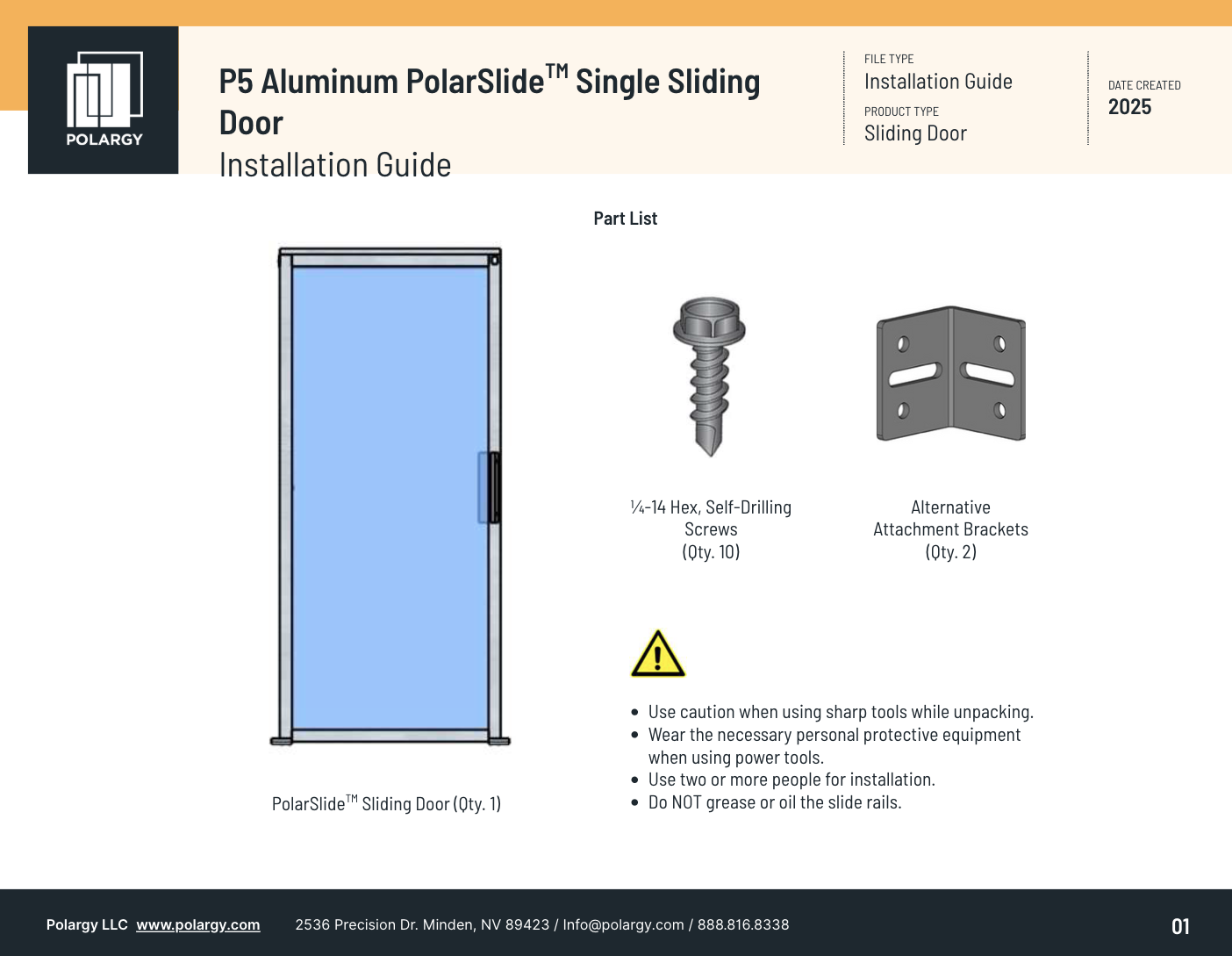 P5 Aluminum PolarSlide Single Sliding Door Installation Guide - Polargy